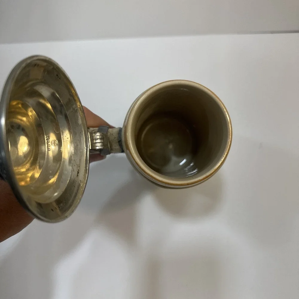 Vintage German Beer Stein Oh Du Schone Schnitzelbank Musterschutz Pewter Lid
